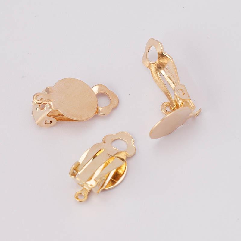 

50pcs Ear Clips Earrings Gold Silver Plated Iron Blank Setting Base Fit 10mm Glass Cabochons DIY Jewelry Making Components