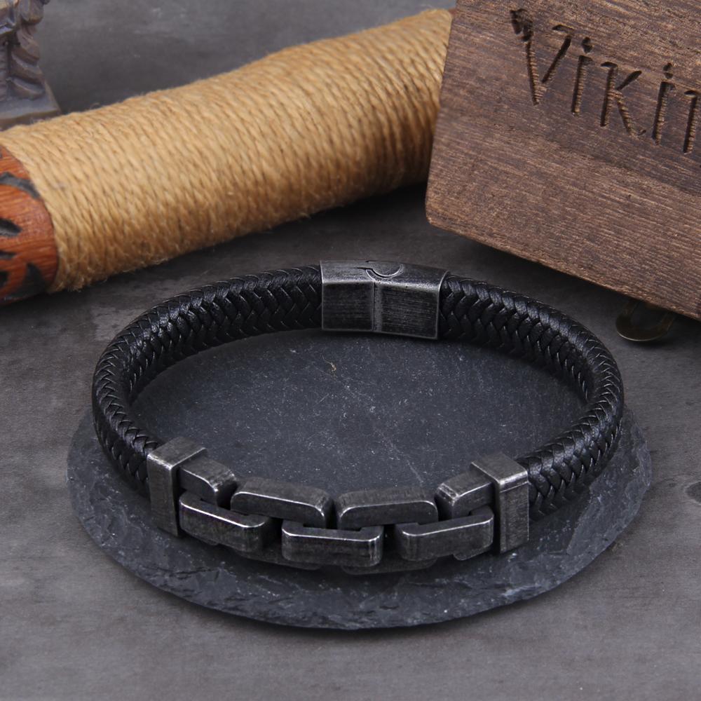 Pánský vikingský kožený náramek Vícevrstvý nerezový přívěsek Punkový tkaný náramek Módní šperky Doplňky pro muže