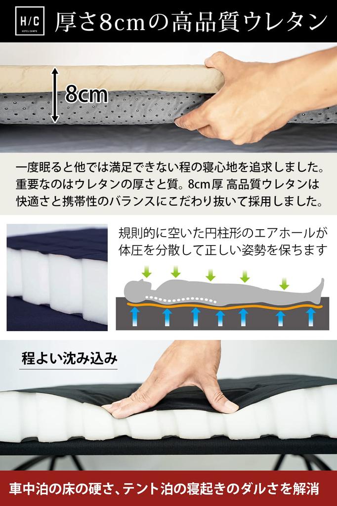 HOTEL CAMPS Aufblasbare Campingmatte 8cm Campingmatte Aufblasmatte Auto Schlafmatte Zeltmatte Outdoor Matte Dick 8cm Polyurethanschaum (Schwarz) Selbstaufblasend