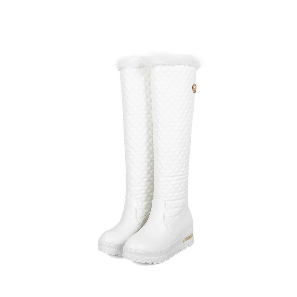 Marke Winter Warm Schnee Stiefel Frauen Schuhe Wasserdichte Leder Pelz Plüsch Keile Knie Hohe Stiefel Schwarz Weiß Damen Schuhe Bequem 35 weiß