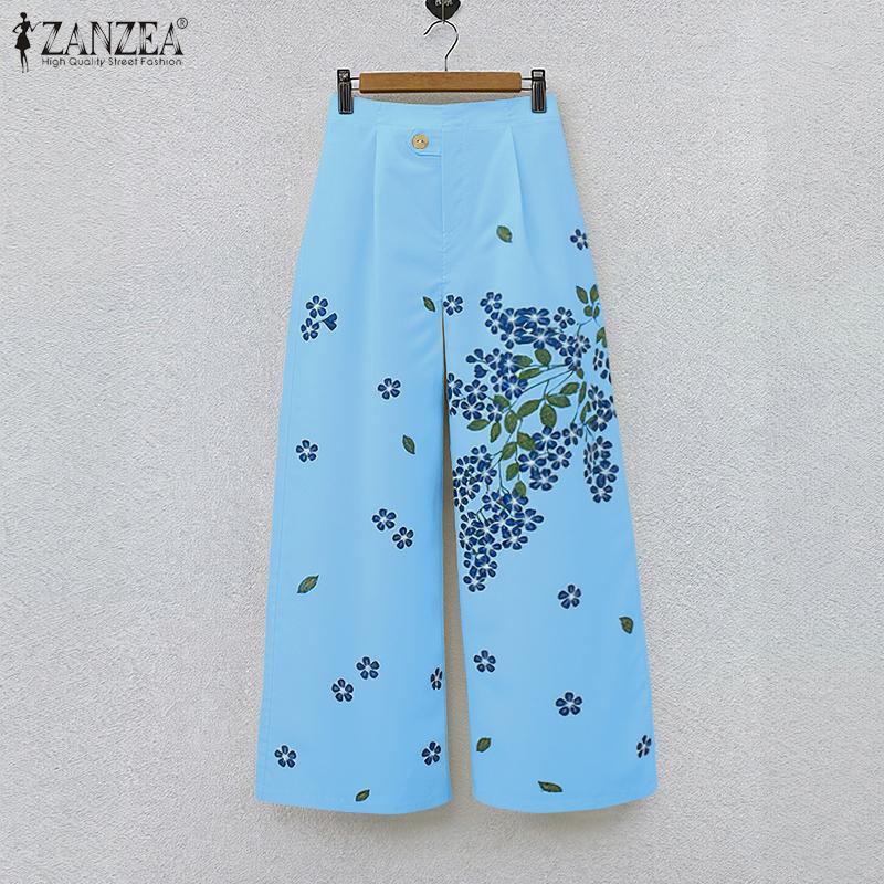 ZANZEA Womens Loose Casual Print Straight Pants