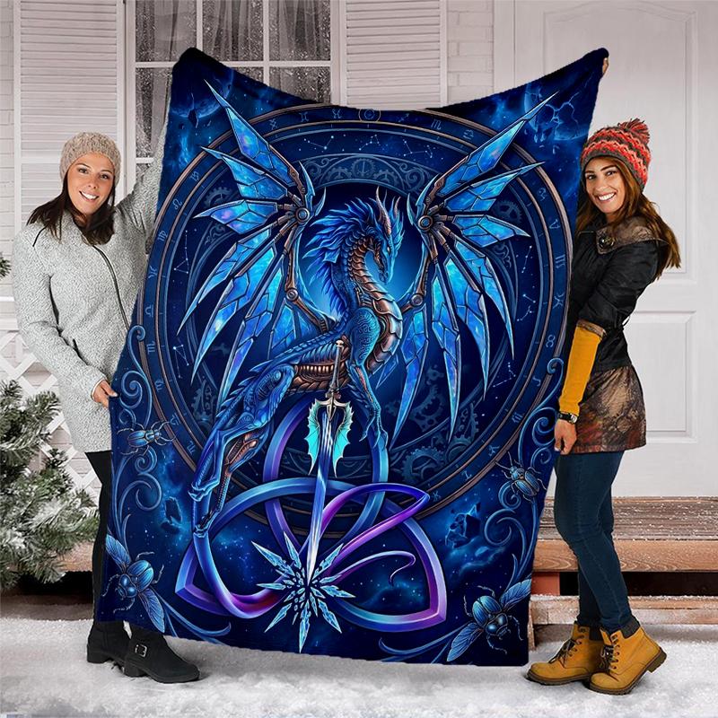 Blue Dragon Art Flannel Fleece Blanket Cozy Warm Throw Blanket For Couch Bed Travel All Season Use