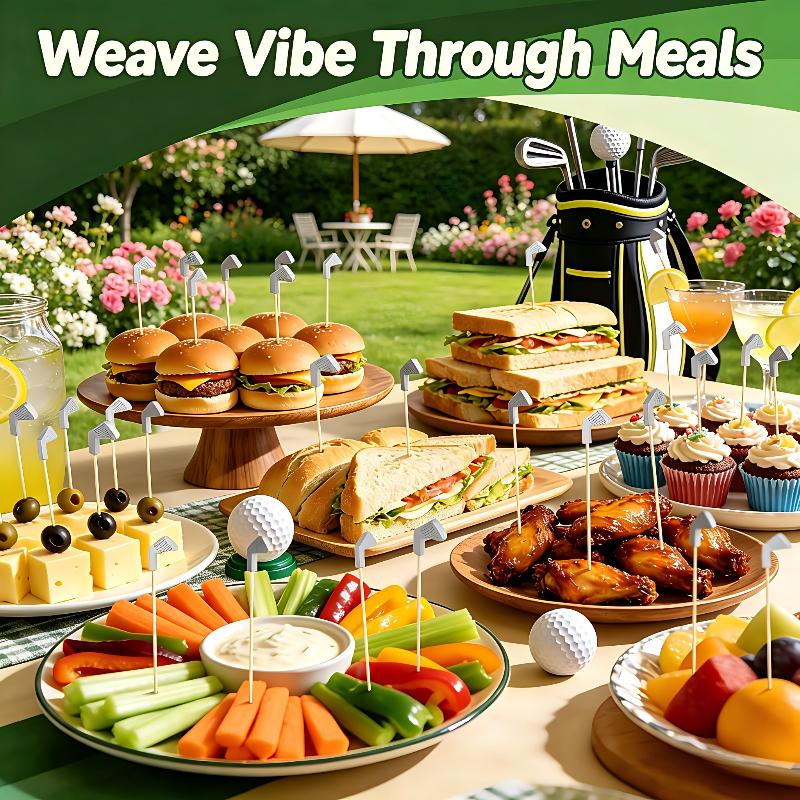 Golf Cocktail Picks, 4.7 In Fancy Toothpicks For Appetizers, Wooden Fruit Skewers Bamboo Food Sticks For Sandwich, Masters Golf