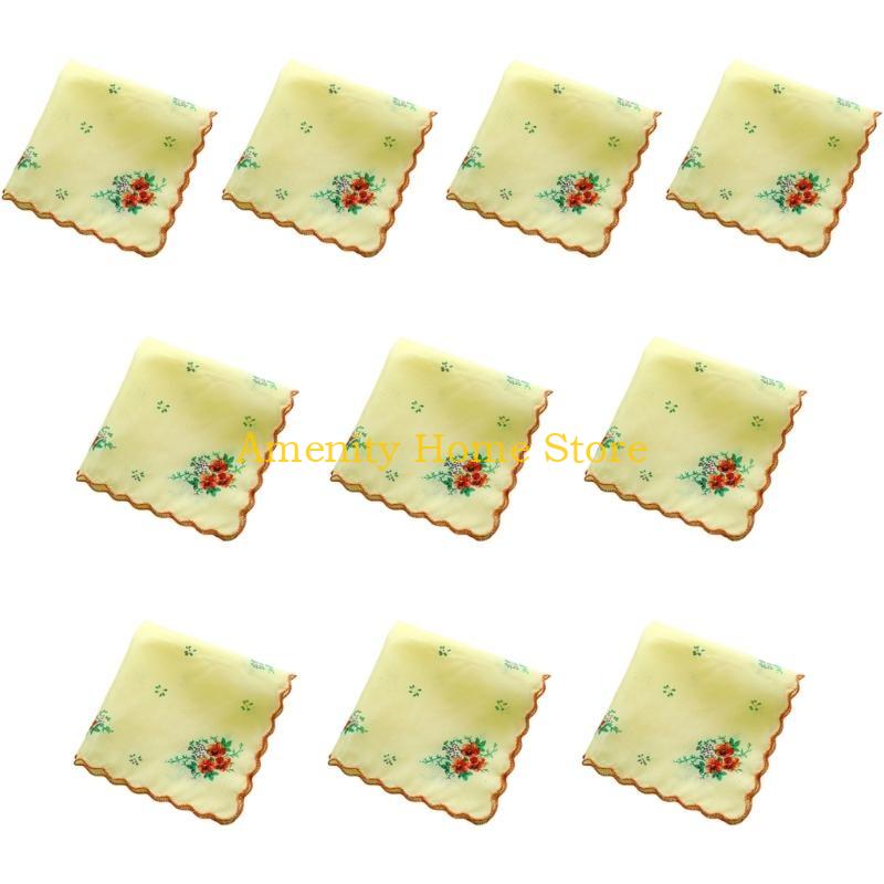 F26C Women Florals Handkerchiefs Pocket Handkerchief Cotton Reusable Wedding Party for Girl