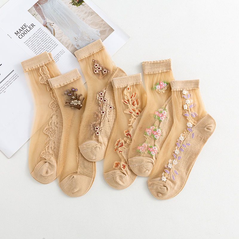 5 párů dámských letních tenkých prodyšných a zápachu odolných ponožek Dámské ponožky se sukněmi Letní středně vysoké růžové podkolenky