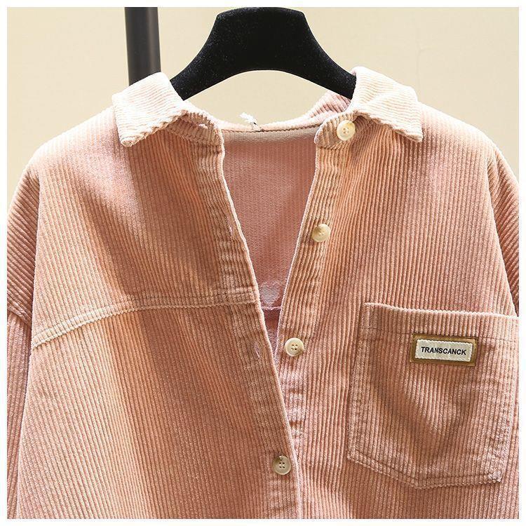 Women's Winter Thick Corduroy Long Sleeve Korean-Style Loose Mid-Length Cardigan Shirt