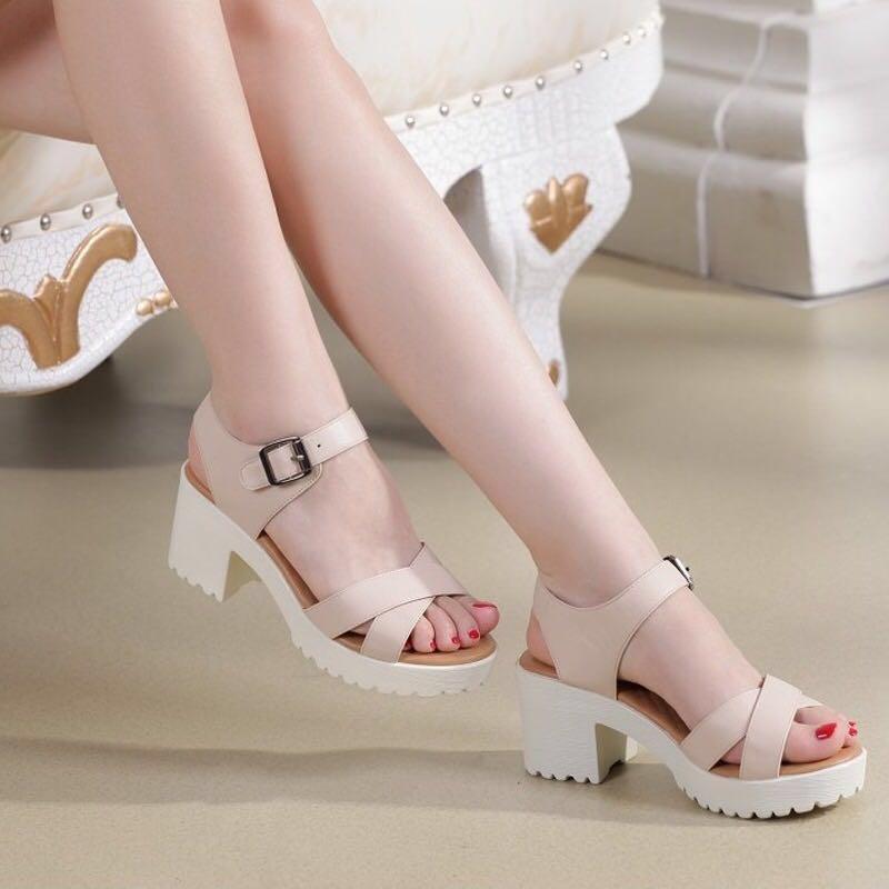 White Casual Platform Sandals for Women Summer Open Toe Adjustable Buckle Chunky Heel Non-Slip Comfortable Insole Commute Daily Wear Dress Sandals