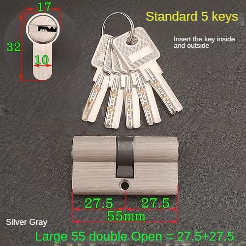 5pcs Keys Lock Cylinder,Door Cylinder 50-120mm Biased Lock Cylinder Double-side Lock Core Anti-Theft Entrance Brass Door Lock
