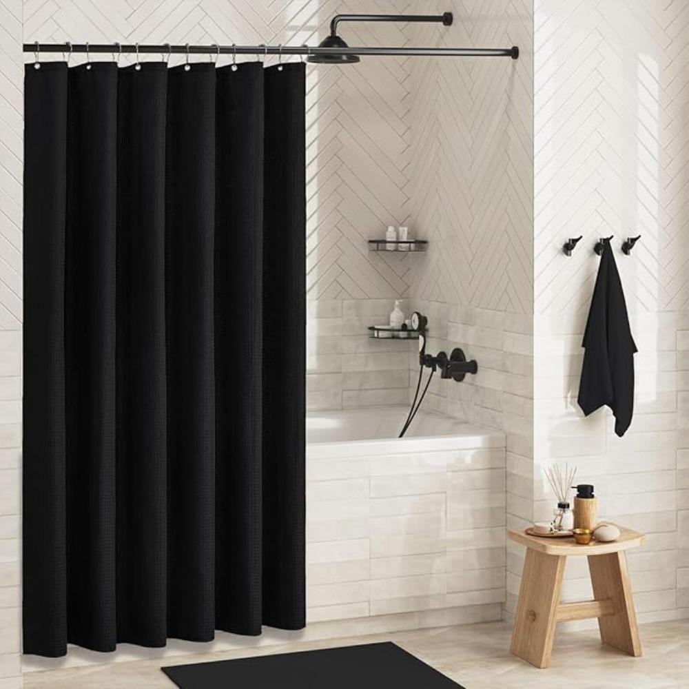Waterproof Plain Waffle Shower Curtain Mildew-proof Bathroom Partition Curtain  Toilet