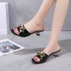 Women Slippers Mules Slides Shoes Female Clear Heels Sandals with Chain Low Heels Open Toe Outdoor Party Fashion Footwear Black