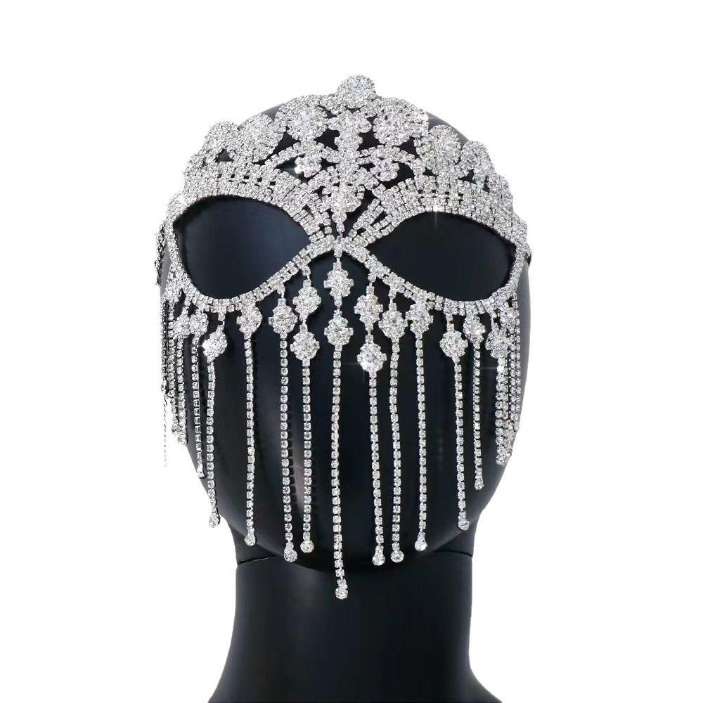 Full Face Masquerade Mask Veil Facial Jewelry Accessories Personality Rhinestone Mask Party