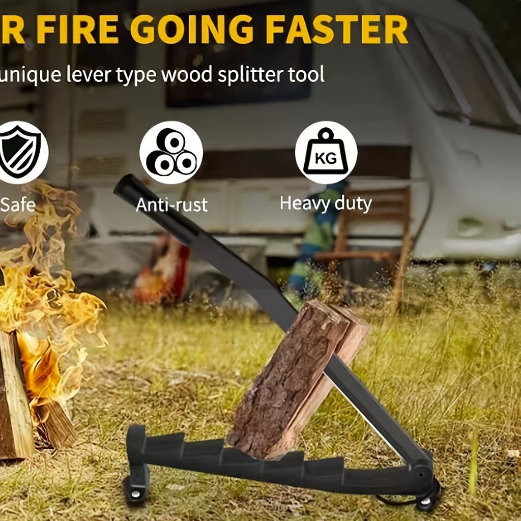 Despicator de busteni de fier, taietor de lemne cu sac de depozitare a lemnului de foc, bucla de depozitare si doua manusi - despicator de aprindere pentru tocat eficient lemnul de foc