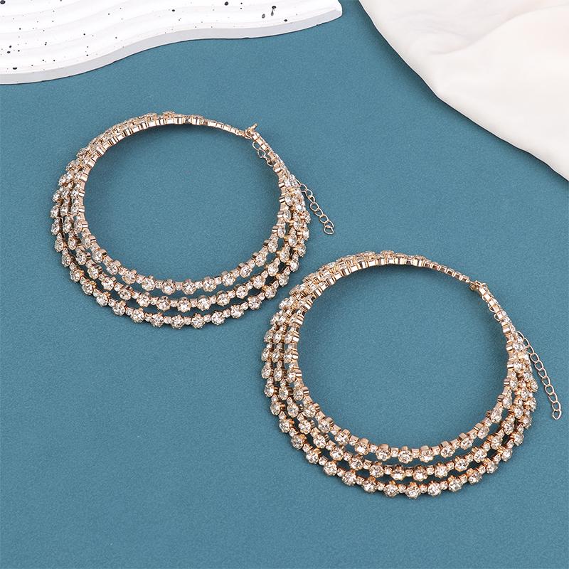 3Pcs Women'S Jewelry Set With  Multi-Layer Collars Necklace Earrings Bracelets Wedding Party Accessories