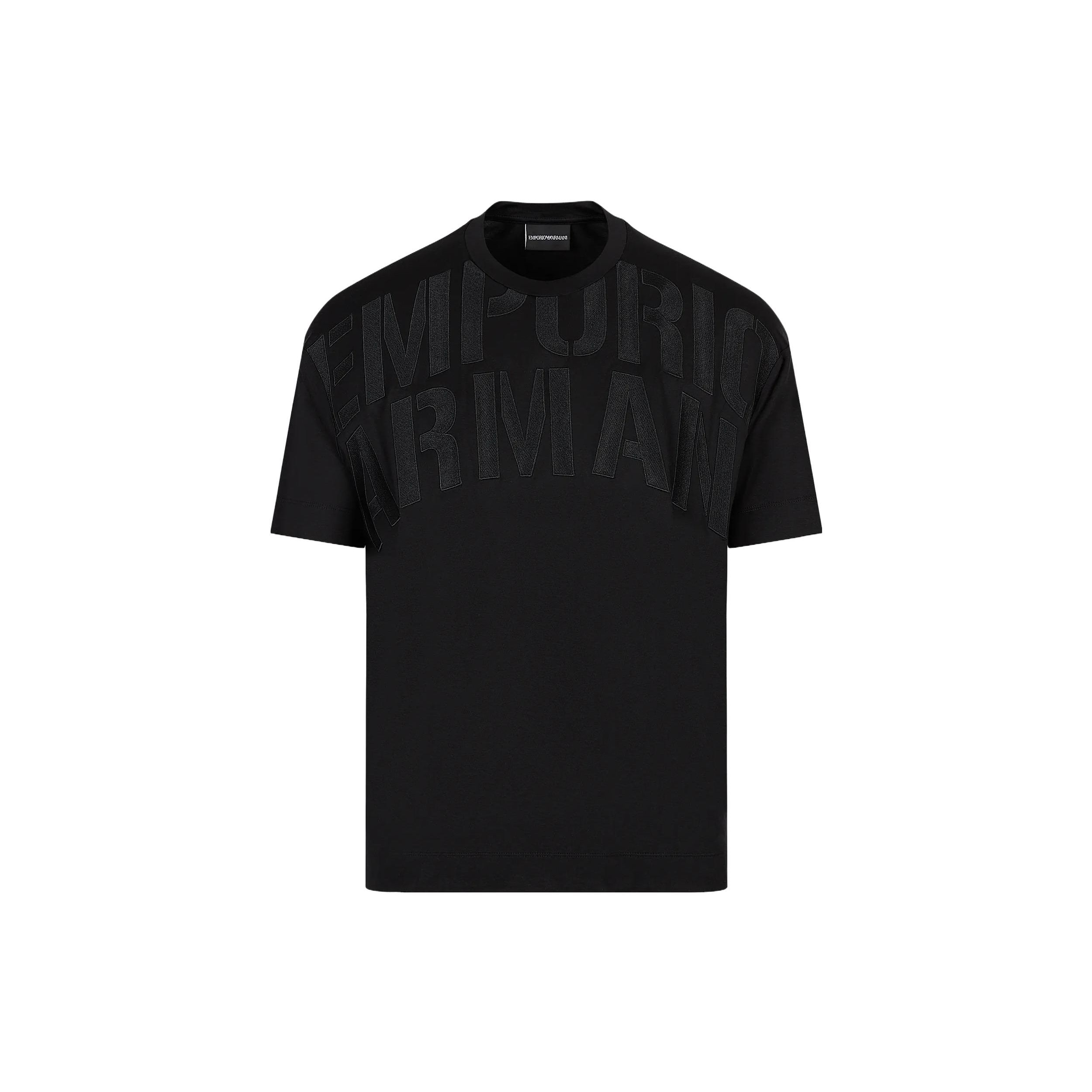 Emporio Armani Letter Logo Bedrukt Ronde Hals Casual Korte Mouw T-shirt Heren Tops Zwart 3R1TZ21-JUVZ1-0095 M