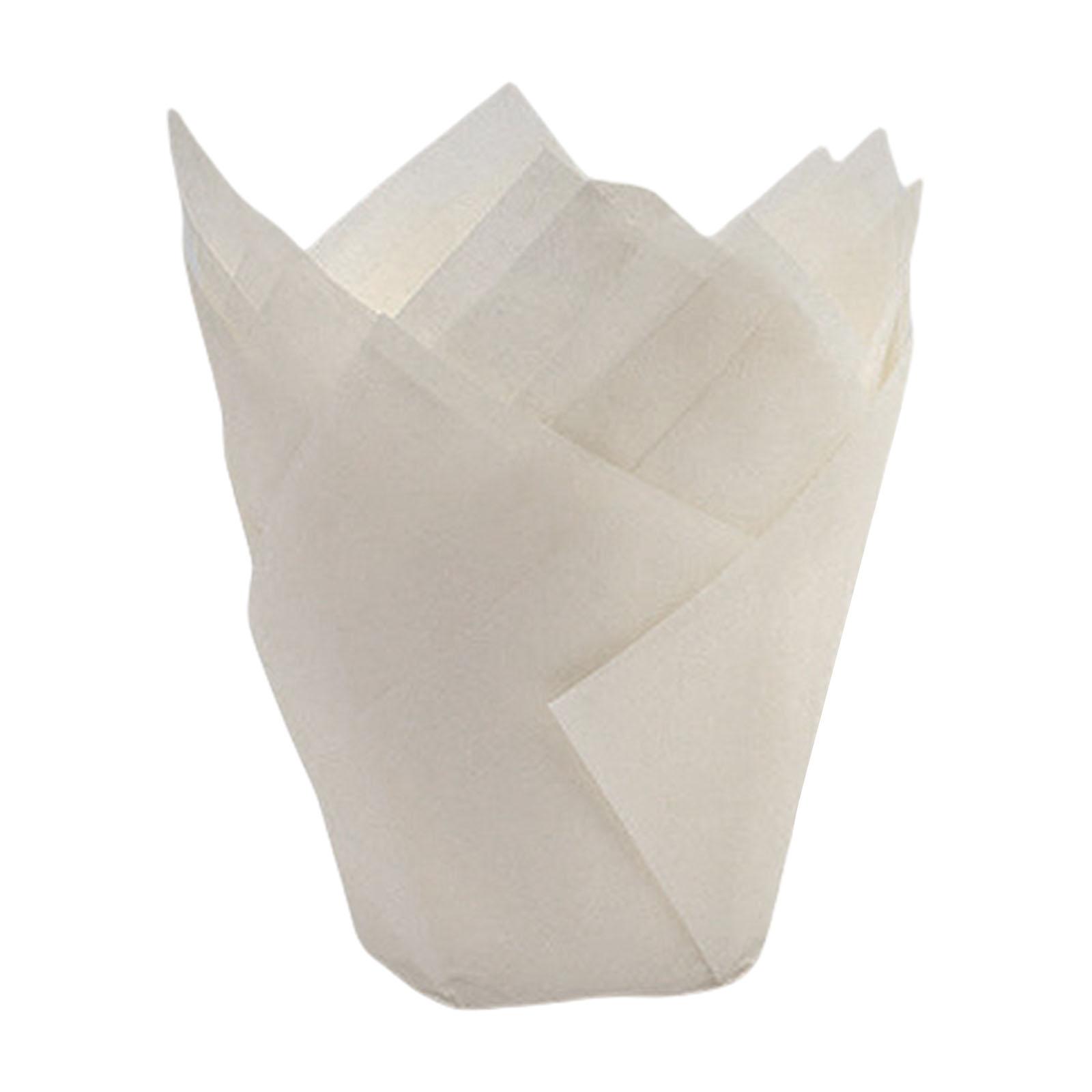 50 штук формочек для маффинов в форме тюльпана, маслостойкие капсулы для кексов, элегантные обертки для кексов для домашней выпечки и праздников белый