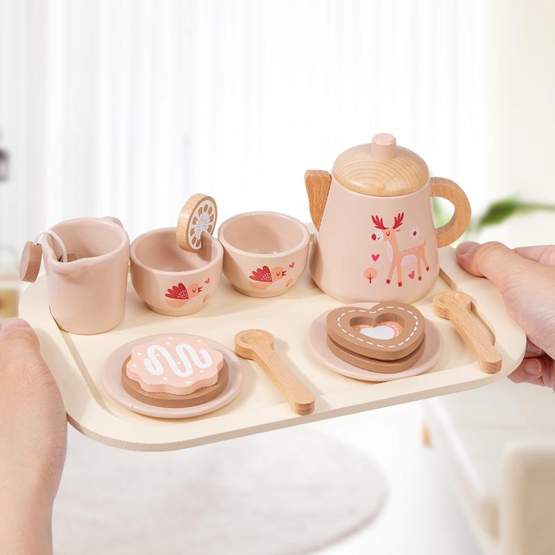 Children s Wooden Simulated Afternoon Tea Dessert Kettle Kitchen Tableware Playset For Pretend Play A Festive Gift For Children