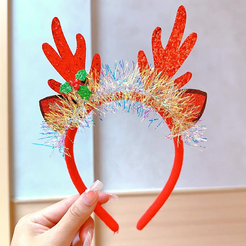 1pc Women Cute Deer Antler Headband, Polyester Christmas Party Hair Accessories Hair Hoop ,Christmas Decorations Home Holiday Essential