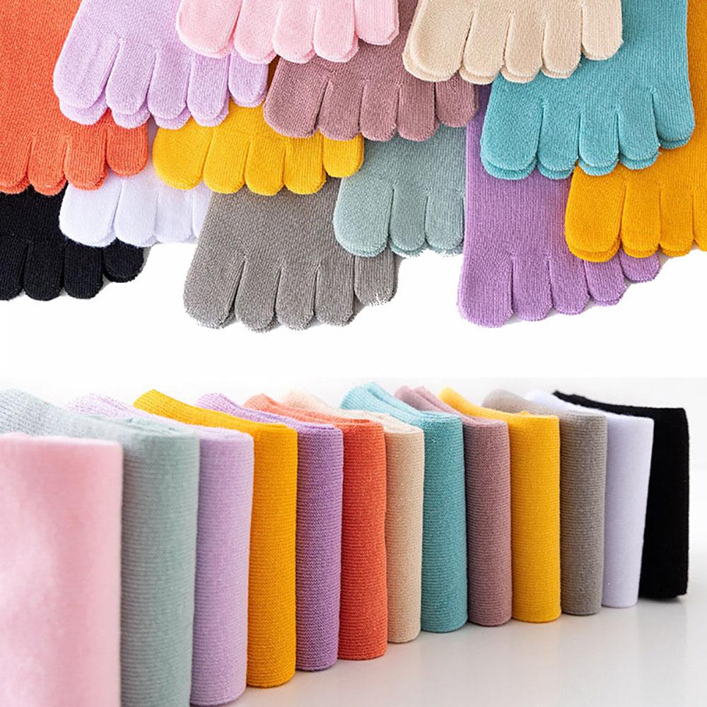 Spring Summer Women's Short Five Finger Socks Candy Color Ankle Socks Sweat absorption Breathable Cotton Split Toe Socks 5 Toes