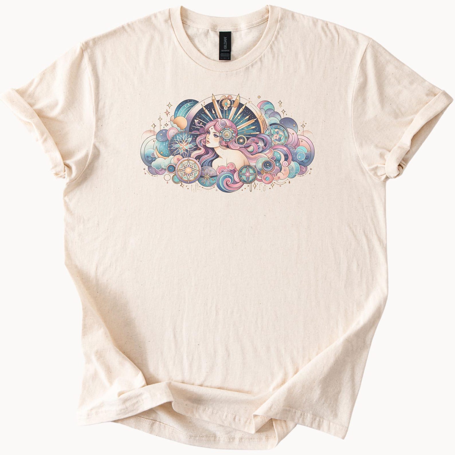 Celestial goddess pastel clouds graphic tee with cosmic art design 160