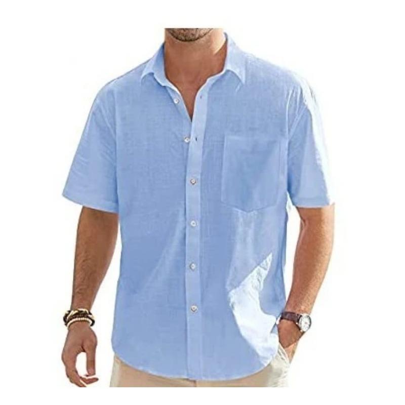 Camiseta de Verano para Hombre Nuevo Estilo Moda Europea y Americana Clásica Cómoda Transpirable Algodón y Lino Color Sólido Top