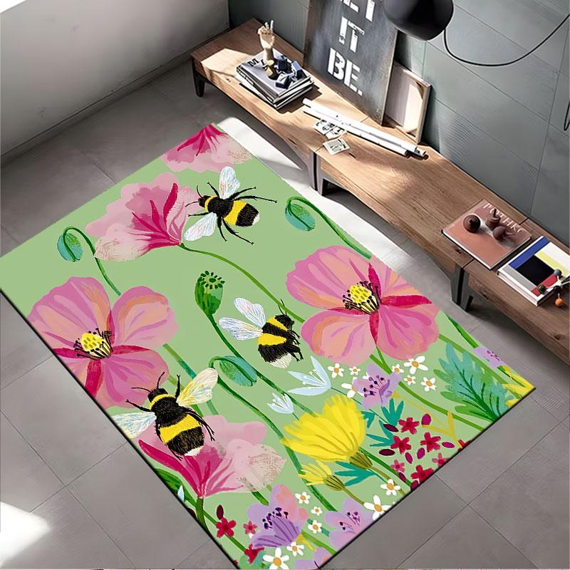 Colorful Flowers and Bumblebees suitable as a non-slip mat for the living room or bedroom sofa