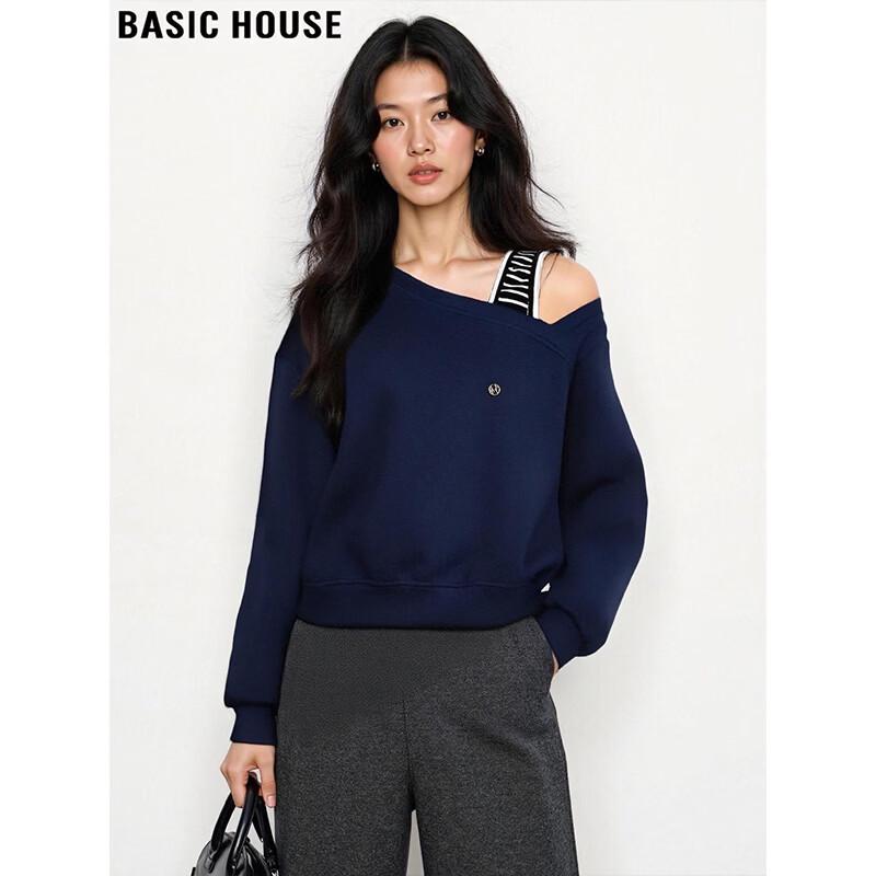 Basic House Women s Irregular Off-Shoulder Sweatshirt One Size