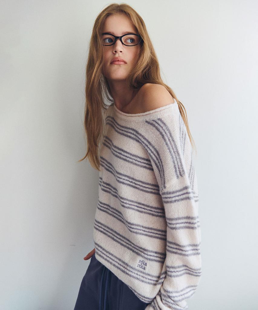 ROLAROLA Nubasic Stripe Boatneck Loose Fit Knit Pink