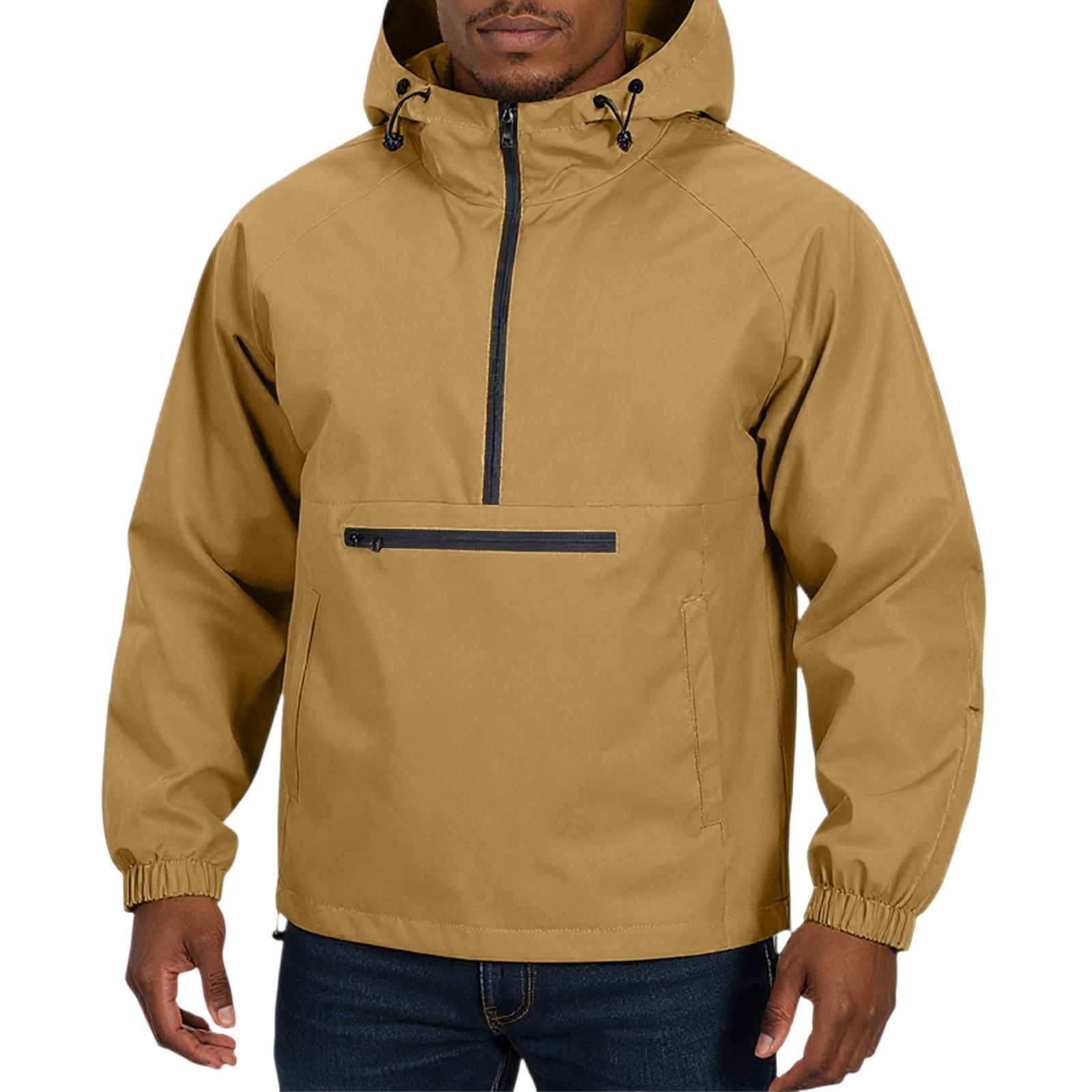 

Men s Pocket Zip-Up Adjustable Cuff Hooded Trench Coat M