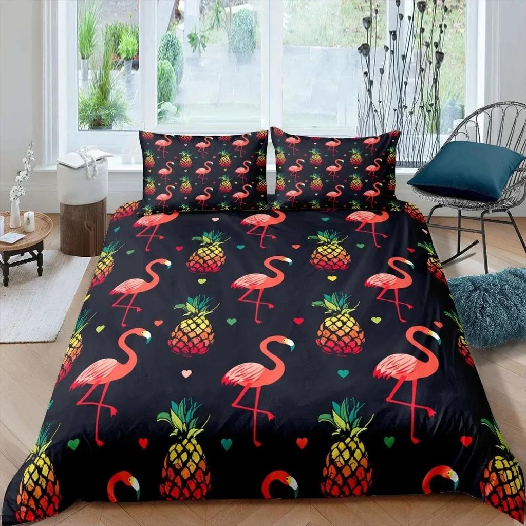 3D Print Flamingo Flowers Tropical Animal 3D Duvet Cover Bedding Set Comforter Linen Pillowcases Single Double Twin King Queen