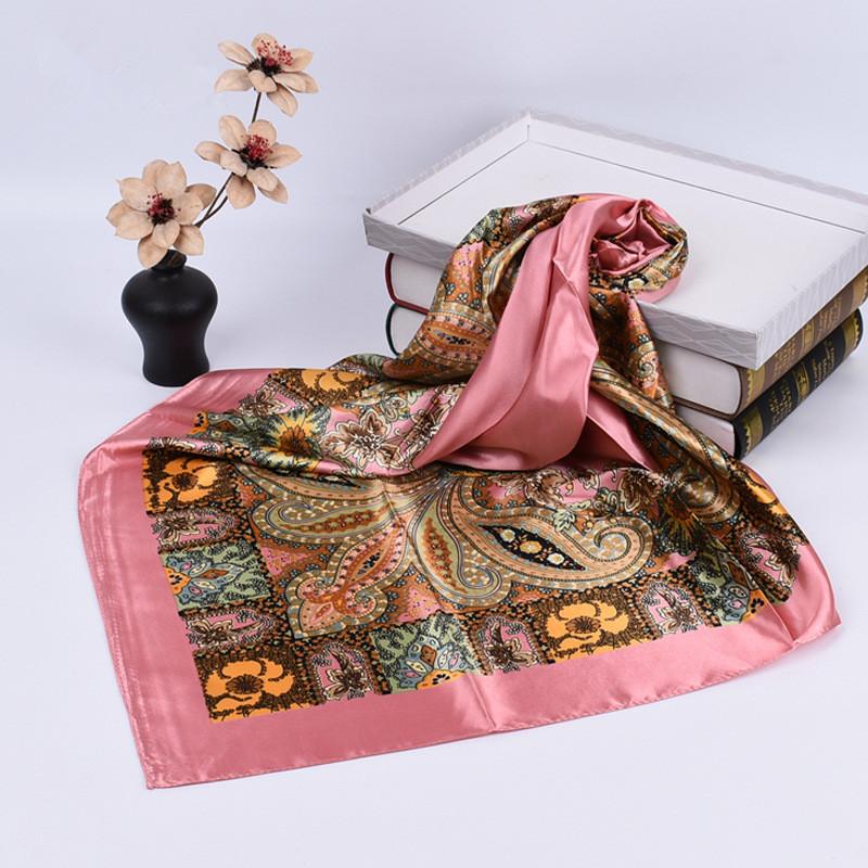 Luxury Floral Silk Square Scarf Women Soft Satin Kerchief Hairband Neckerchief Head Hijab Lady Headband Foulard Bag Ribbon