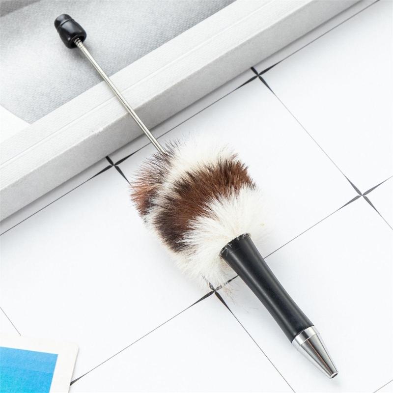 6Pcs Beadable Ballpoint Pen Plush Ball Ballpoint Pen Write Smoothly Novelty Writing Pen for Student Kid Game Reward