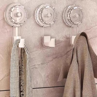 Transparent Suction Cup Hook, No-drill, No-trace, Rotating Adhesive for Bathroom Doors, Wall-mounted for Towels and Clothes