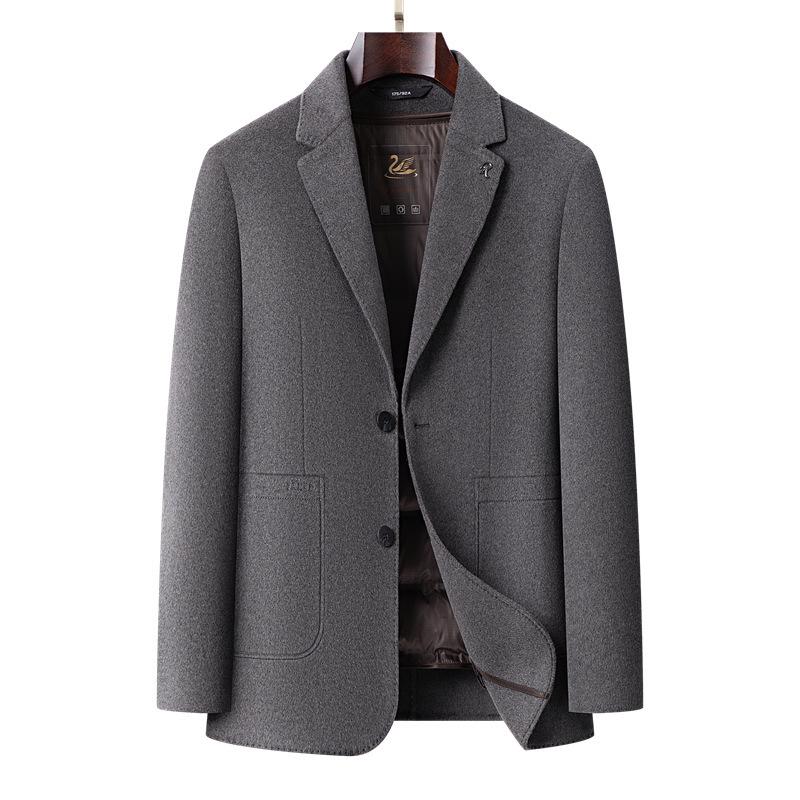 Men's Double-Sided Wool Casual Suit with Detachable Down Liner, Single-Breasted, Ideal for Autumn/Winter, Suitable for Middle-Aged and Young Men