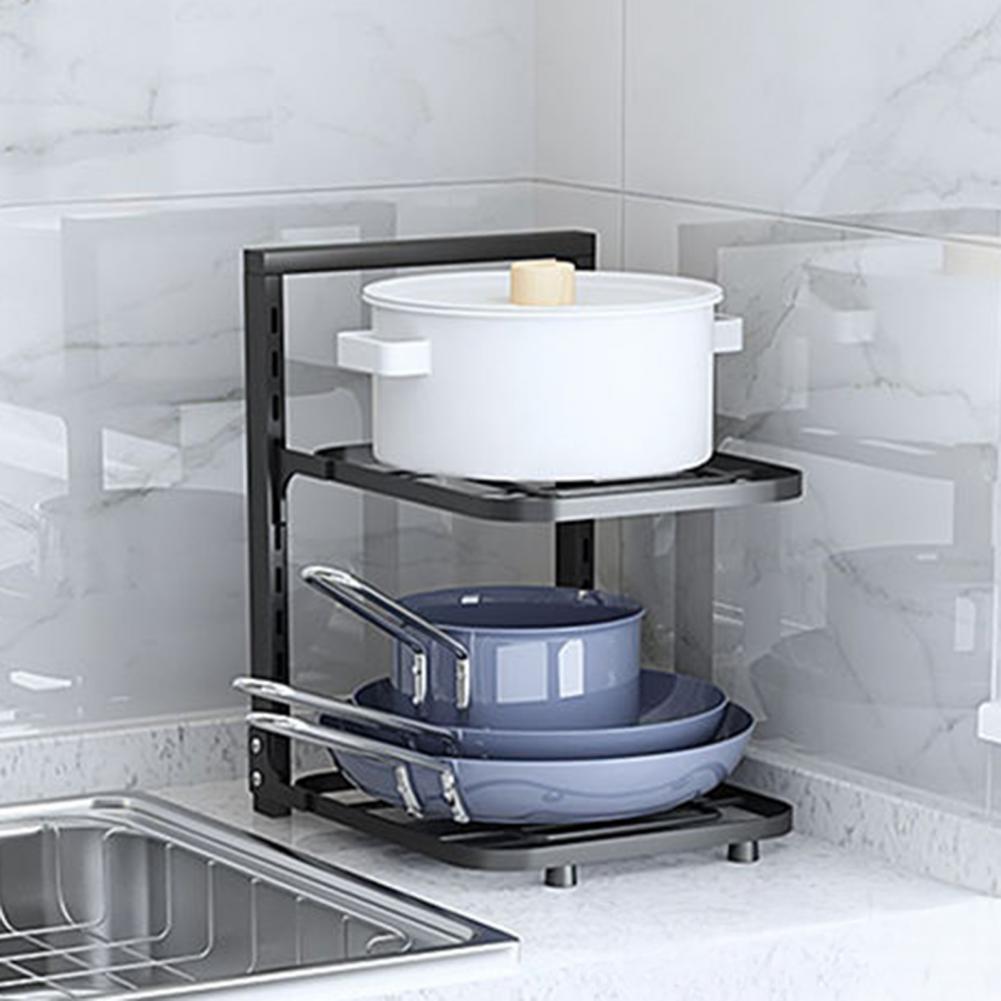 Kitchen Pot Rack Versatile Kitchenware Organizer Adjustable Multi-layer Pot Storage Rack with Strong Load-bearing for Under-sink