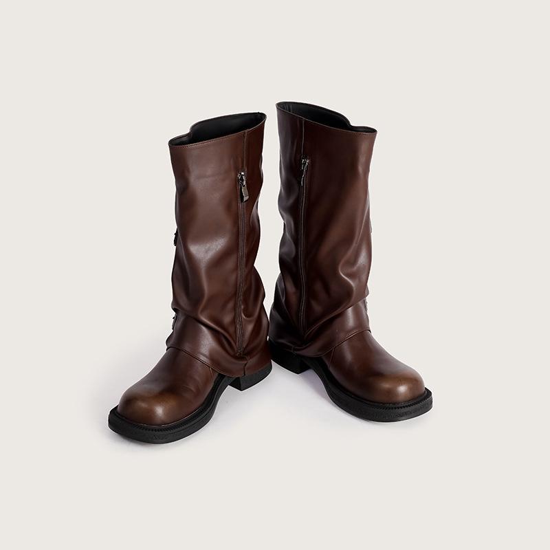 Niche retro thick heel mid-height boots western cowboy stack boots knight boots early autumn martin boots women's boots