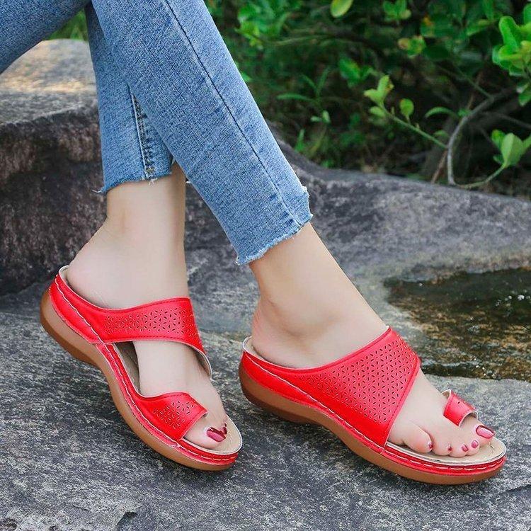 Shoes new large size women's shoes retro bohemian hollow wedge heel sandals women's toe sandals