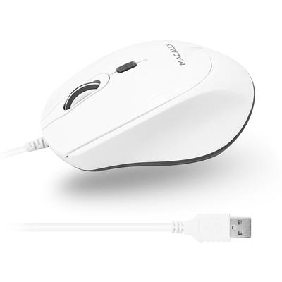 Macally USB Wired Mouse for Mac or PC - Comfortable, Smooth, Silent, White USB Mouse with 5-foot Cable and 4 DPI - Plug and Play Corded Computer