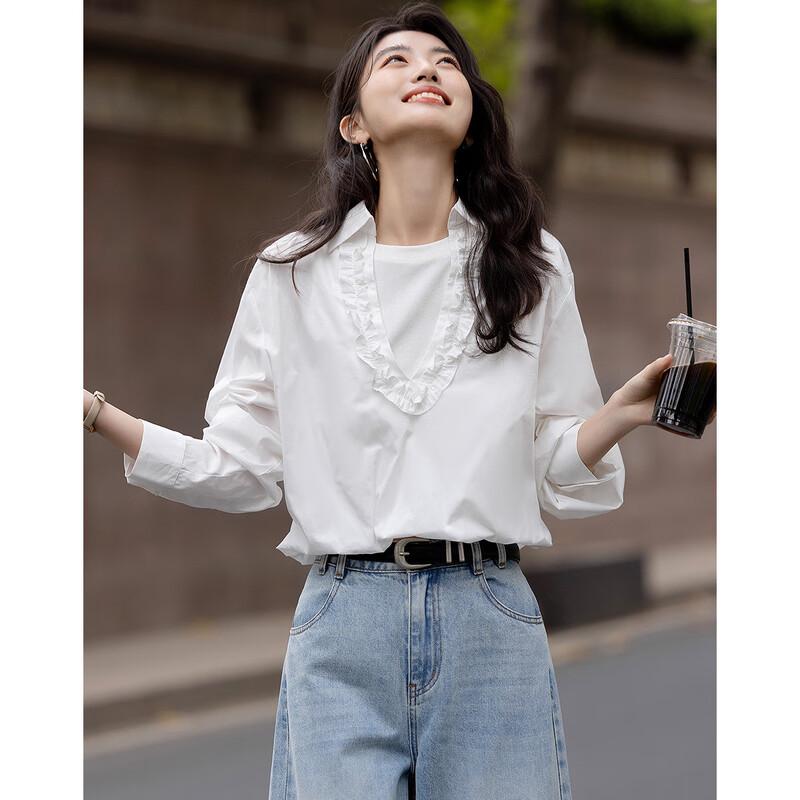 Demana Cloud Walk Faux Two-Piece Ruffled Cotton Poplin Shirt