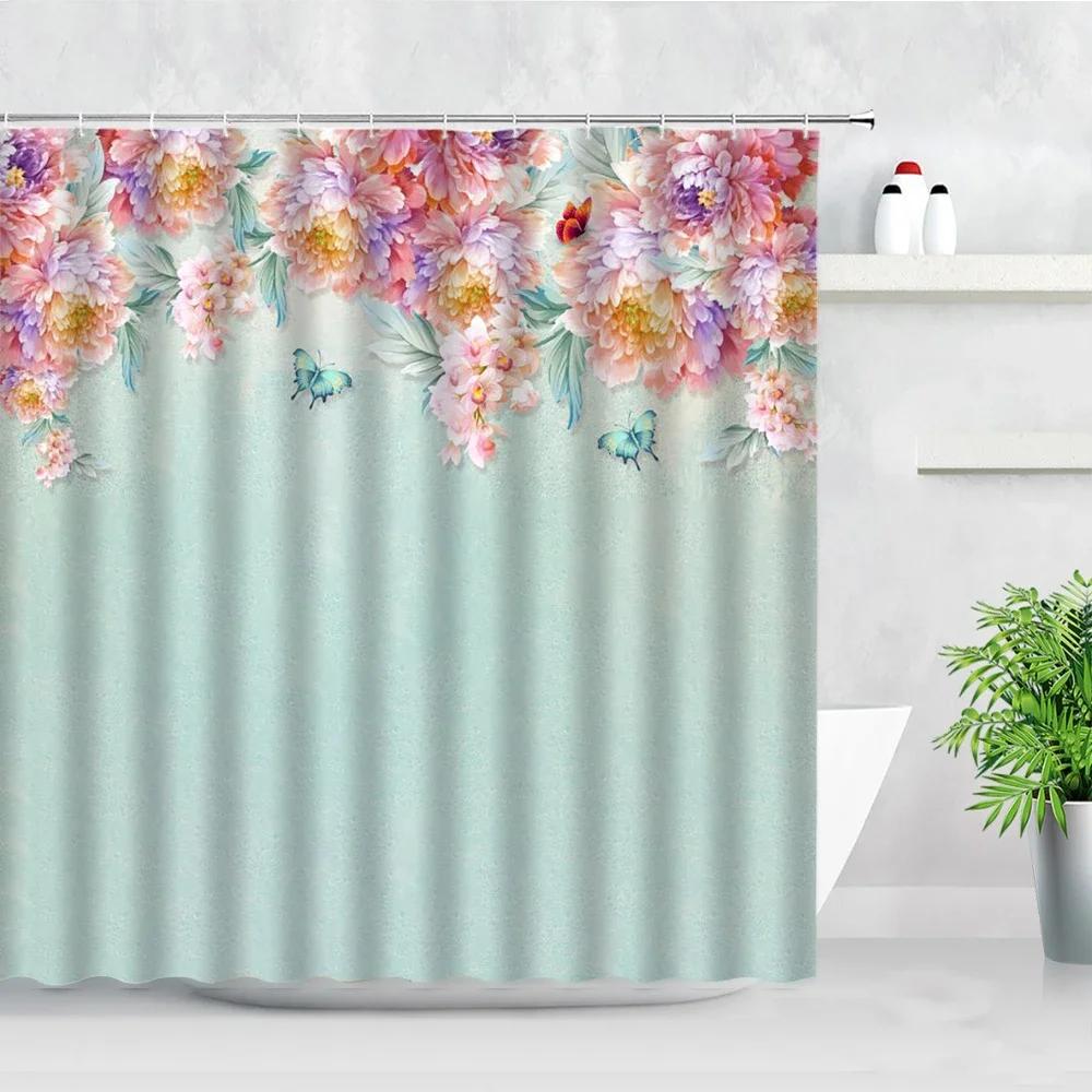 3D fialové květinové sprchové závěsy Vodotěsná koupelnová zástěna Wisteria Květ motýl Levandule Dekor do vany Koupelnový závěs Baño