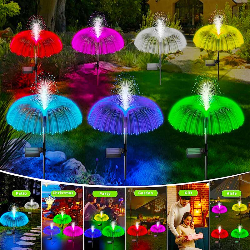 6PCS Outdoor LED Solar Pathway Lights Waterproof Jellyfish Decoration Garden Lawn Lights 7Color Change Yard Walkway Patio Solar Lamp