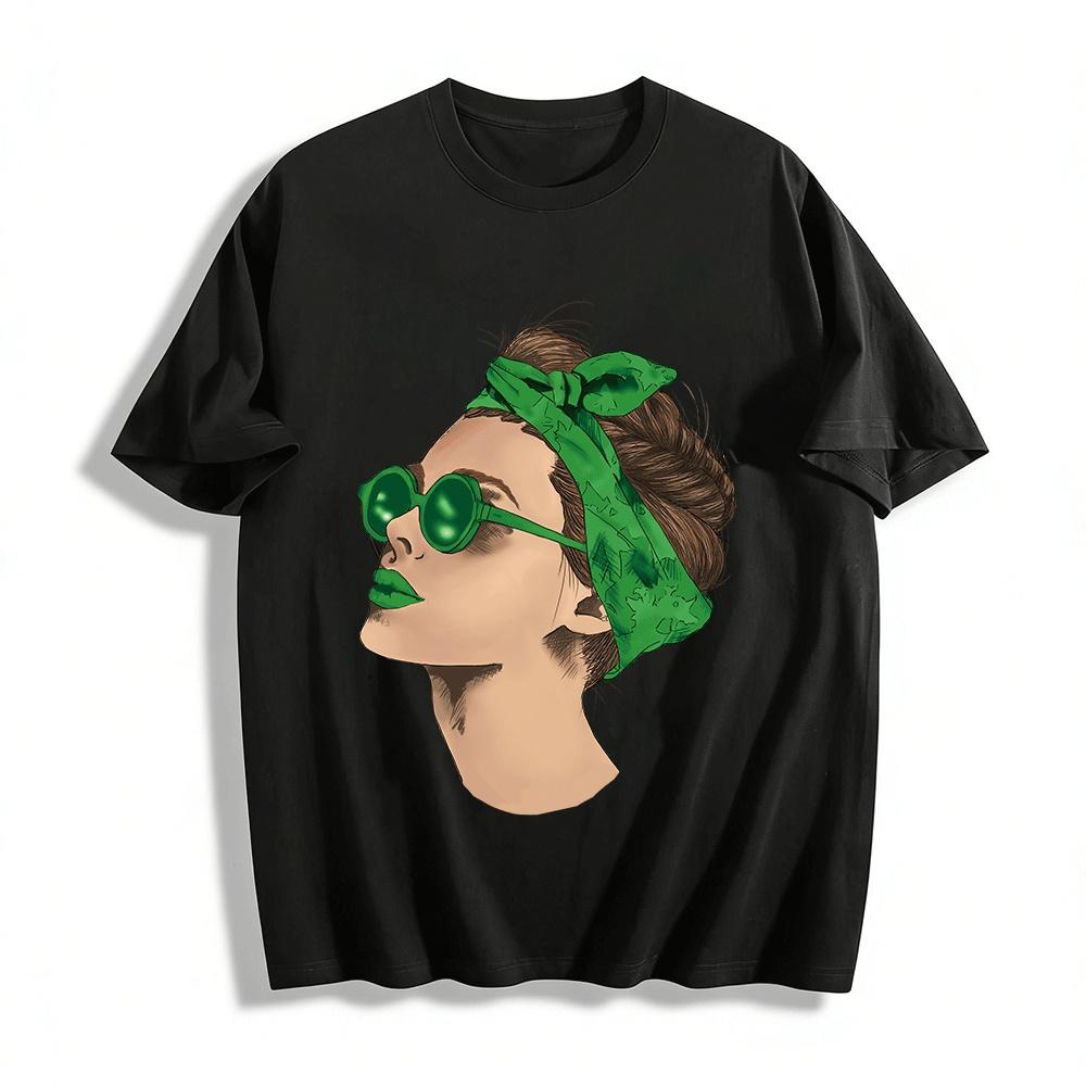 

Vintage Bandana Sunglasses Lady Print Casual Top Pure cotton T-shirt XXS