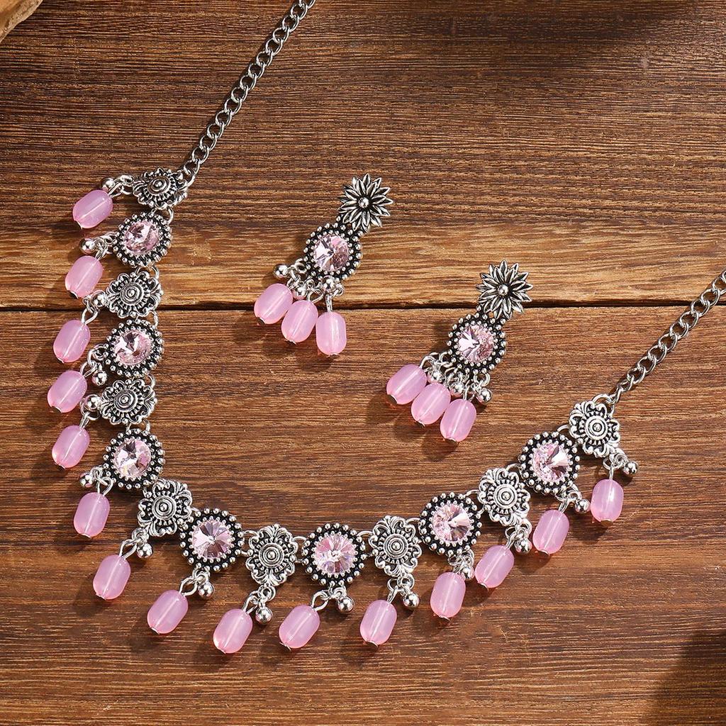 Boho Chic Beaded Tassel Choker Necklace & Retro Earrings Set for Women
