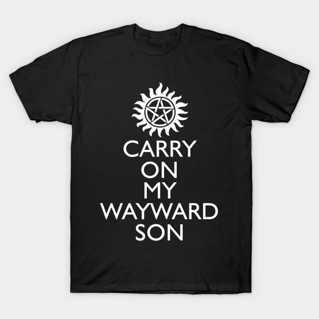 

Мужская черная футболка с принтом Supernatural - Carry On My Wayward Son Печать на трансферной бумаге без вырезания Хлопковая футболка XL чёрный