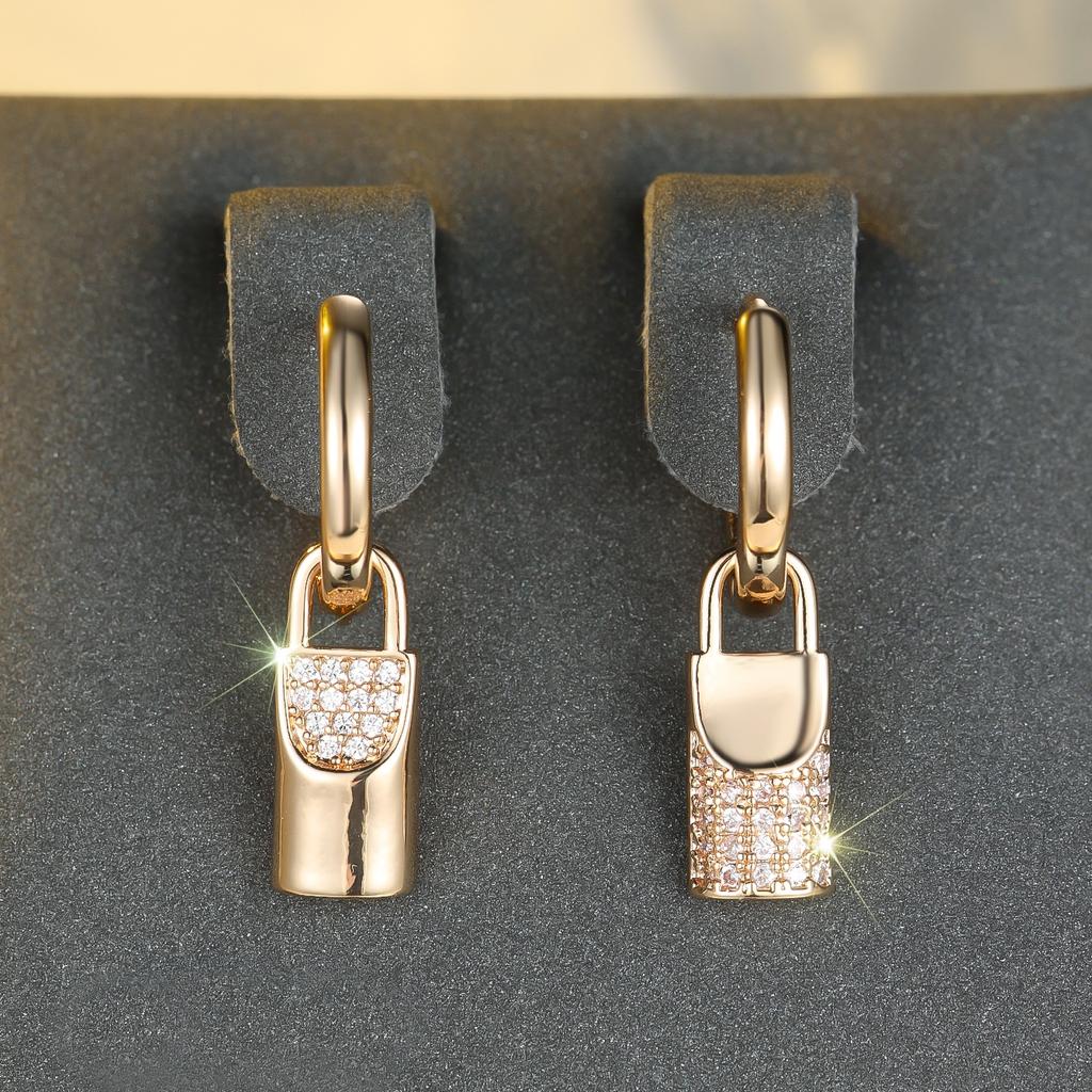 White Zircon Stone Key Hoop Earrings Luxury Female Gold Color Wedding  For Women