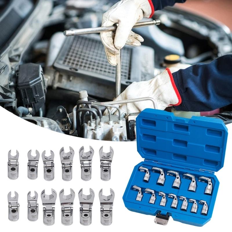 Flare Nut Wrench Spanner Car Service Set Rotation Jaw Secure Grip for Brake Line, Mechanic Workshop Automotive Hand Tool