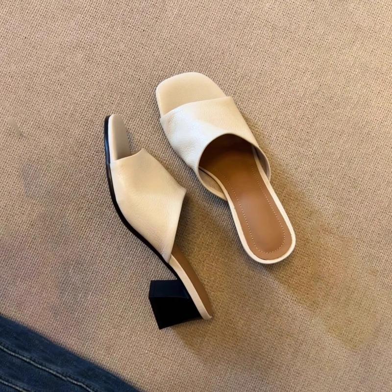 Sheepskin version~ Summer soft white leather sandals thick high heel with holiday style wear new slippers women