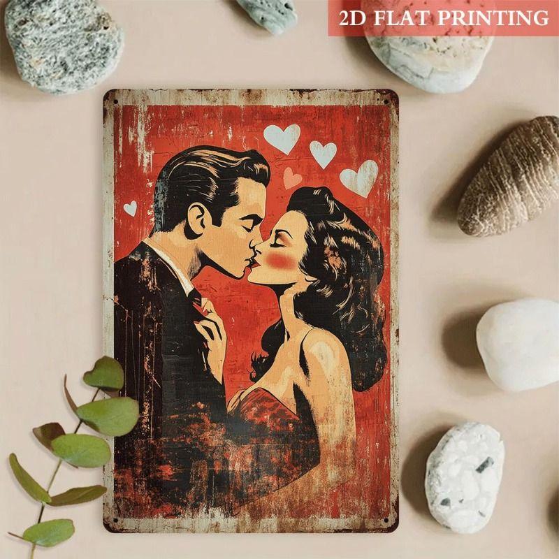 Peinture décorative métallique rétro pour la Saint-Valentin pour chambre à coucher de couples, salon, café, bar, restaurant