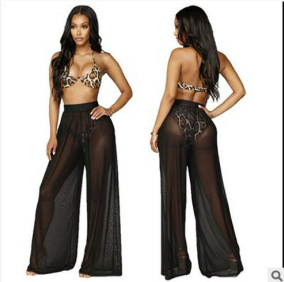 

Европейские и американские женские брюки с высокой талией и широкими штанинами из сетки - Сексуальные, Прозрачные, Стройнящие, Готовые к пляжу. Medium чёрный