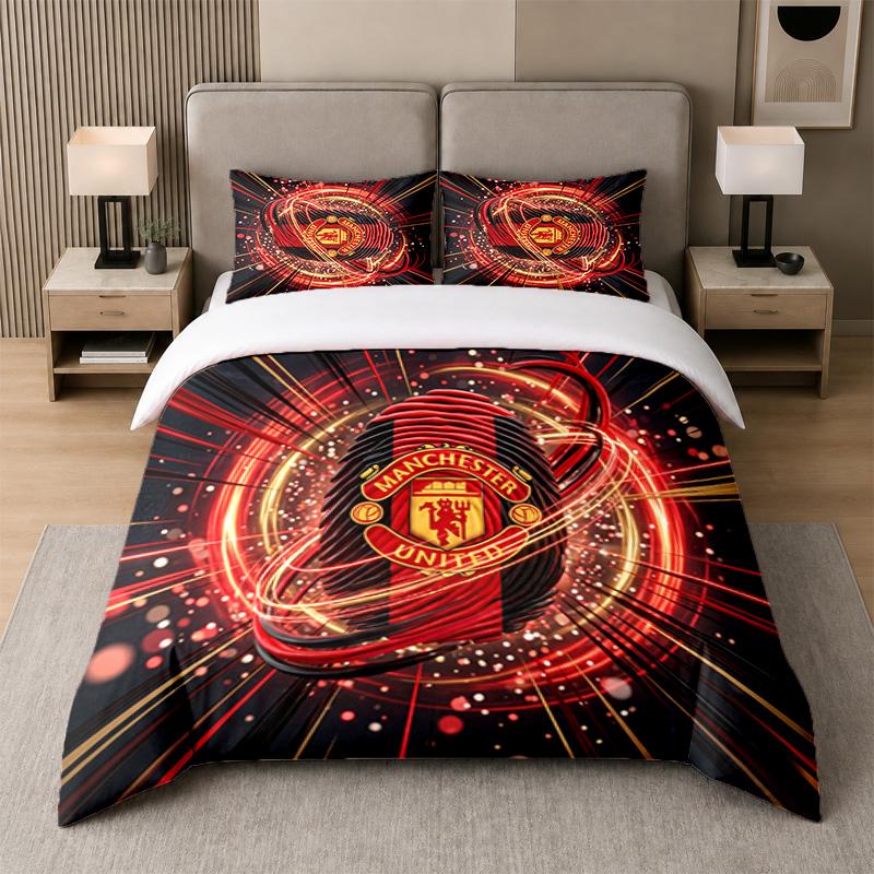 Set Biancheria da Letto 3 Pezzi Manchester United Lenzuolo Morbido e Due Federe Decorazione Camera da Letto Casa