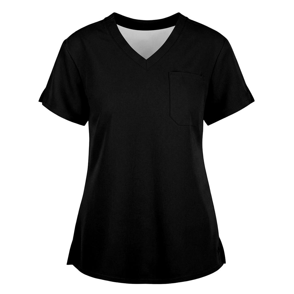 Women's Fashionable Loose-Fit Short-Sleeve V-Neck Workwear Blouse With Slit And Pockets